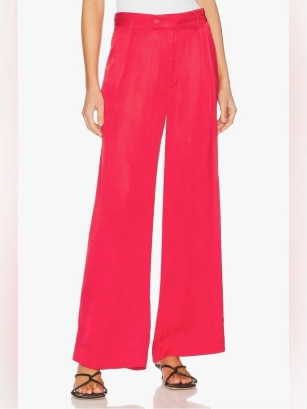 LNA Red Wide Leg Pants Satin High Rise Silky Revolve Lightweight Flowy Small NWT